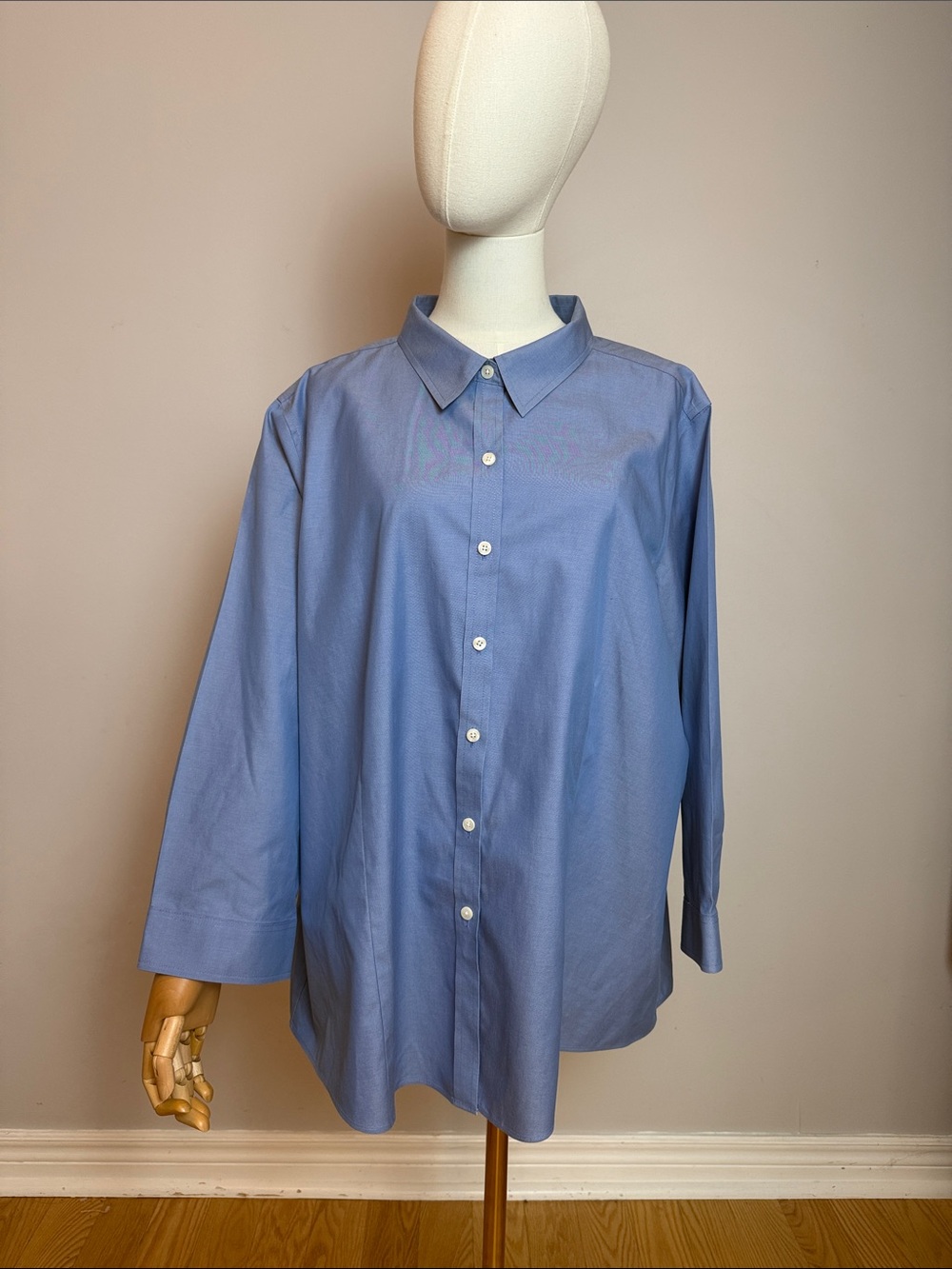 L.L. Bean Light Blue Wrinkle-Resistant 3/4 Sleeve Button Up Shirt Plus Size 3X